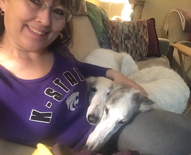 Kay Cassella with two dogs